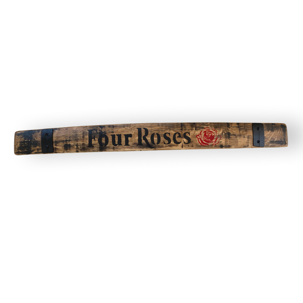 Barrel Staves crafted from reclaimed oak, painted with "Four Roses" and a red rose logo.