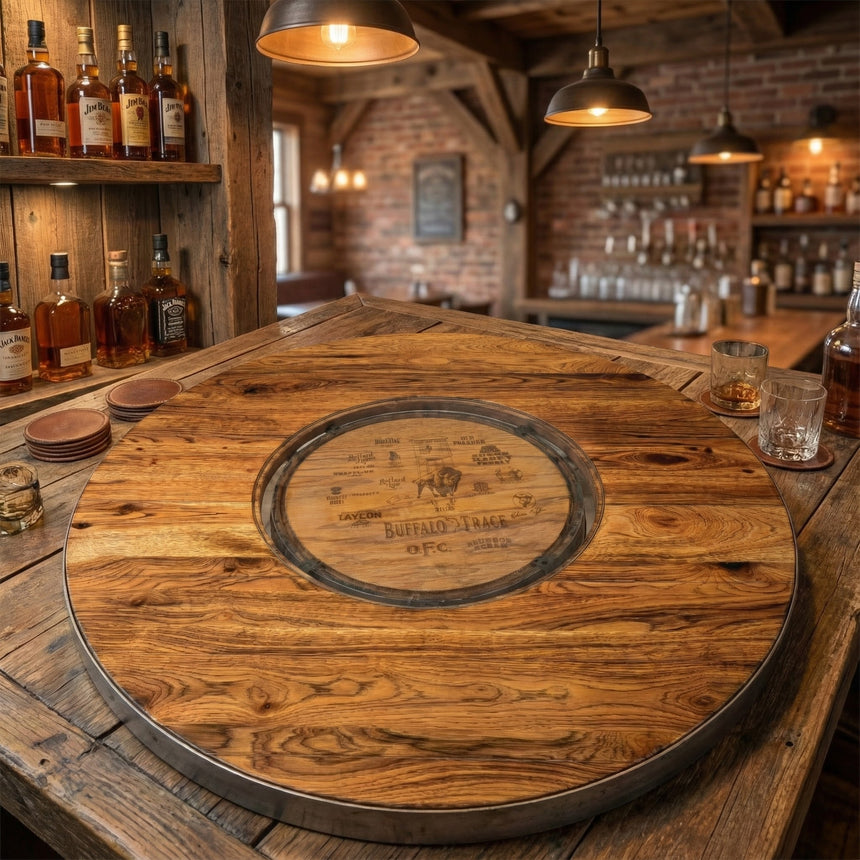 Whiskey Barrel Burnt Hickory Tabletop With Glass Inlay