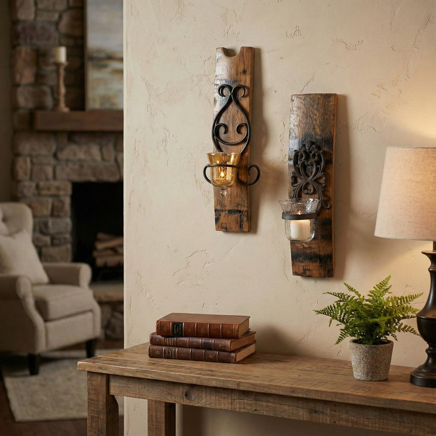 Whiskey Barrel Stave Candle Sconce