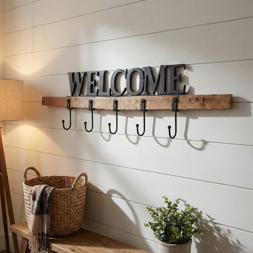 Whiskey Barrel Stave Welcome Coat Rack