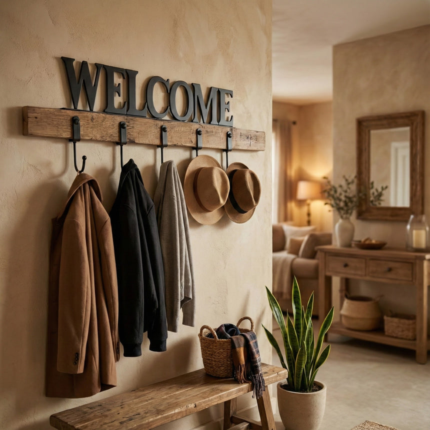Whiskey Barrel Stave Welcome Coat Rack
