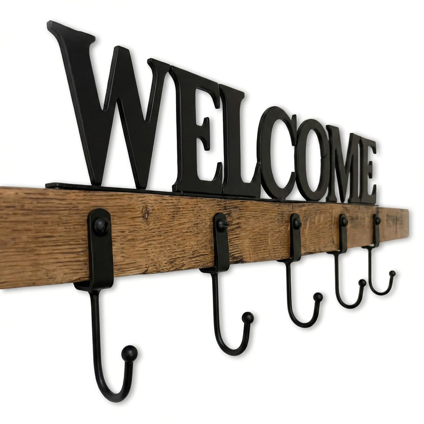 Whiskey Barrel Stave Welcome Coat Rack
