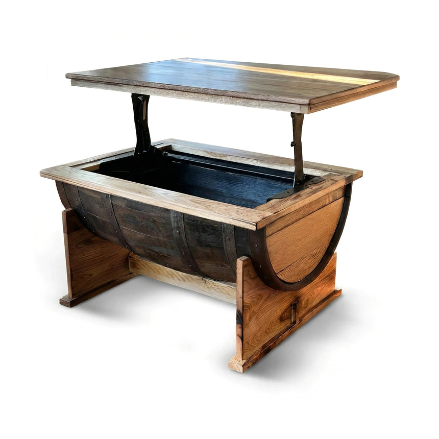 Whiskey Half Barrel Coffee Table With Lift Top