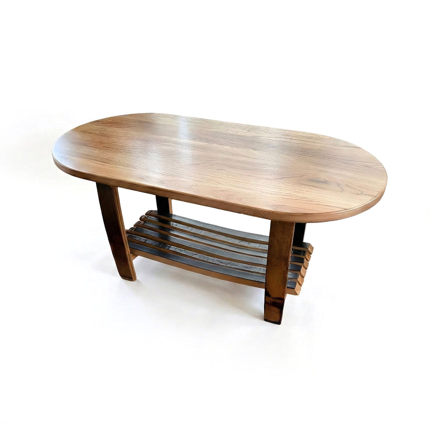 Whiskey Barrel Stave Oval Coffee Table With Stave Shelf