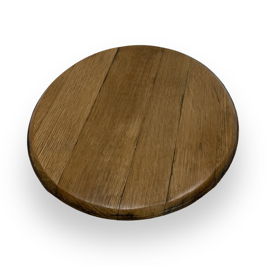 Handmade Lazy Susan Round Swivel Wooden Tray, crafted from solid wood barrel head with natural grain and food-safe finish; perfect as a tray or centerpiece.