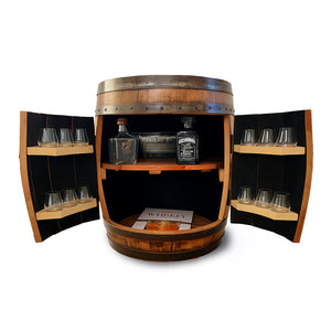 Refurbished Whiskey Barrel Open Display Cabinet