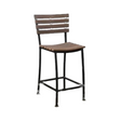 Experience rustic charm with our Outdoor Bar Stool, crafted from reclaimed whiskey barrels, featuring black metal legs and a slatted backrest for a blend of elegance and history.