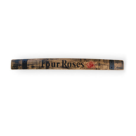 A reclaimed oak Barrel Stave featuring "Four Roses" and a red rose logo, ideal for custom engraving or displaying your passion for bourbon barrel staves.