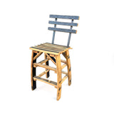 A handcrafted Barstool Chair with backrest, made from solid wood barrel staves and featuring a rustic design—ideal for adding character to any space.