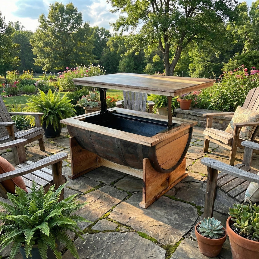 Whiskey Half Barrel  Coffee Table With Lift Top