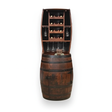 The 12 Bottles Barrel Hutch is a wooden barrel wine cabinet with space for wine bottles, glasses, and a small shelf inside. Styled as barrel furniture, its front opens for easy access.