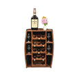The Half Barrel Bottle Holder wine rack holds bottles, glasses, and a whiskey bottle, with space on top for decor like a pink flower vase—an ideal rustic touch for your home bar.