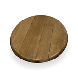 The Lazy Susan Round Swivel Wooden Tray features hand made solid wood barrel head construction with visible grain, serving as both a cutting board and tray, beautifully displayed on a white background.