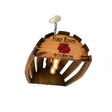 Handmade solid wood barrel stave billiards pool table overhead light with 4 bulbs, featuring "Four Roses Bourbon" and red roses logo—ideal as a unique game room or whiskey-themed ceiling accent.