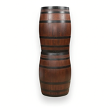 The 12 Bottles Barrel Hutch features two vertically stacked wooden barrels with a slight pinch in the middle, set against a white background.