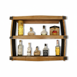 Showcase your spirits in style with this 3 Tier Bar Shelf, hand made from solid wood barrels, fitting 3 rows of liquor bottles for a unique display against any background.