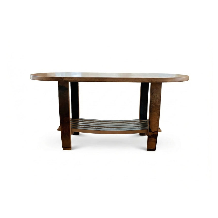 Whiskey Barrel Stave Oval Coffee Table With Stave Shelf