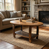 Whiskey Barrel Stave Oval Coffee Table With Stave Shelf