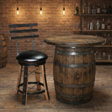 The Reverse Leg Stool, crafted from an authentic whiskey barrel, brings rustic charm to any industrial-style space with brick walls.