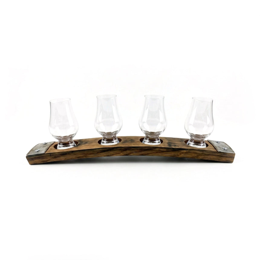 Whiskey Tasting Flight Board for 4 Glasses, Hand Made Solid Wood Construction