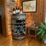 Wine Rack Barrel Bar Storage Cabinet, 25 Bottle Capacity, Hand Made Solid Wood Barrel Construction