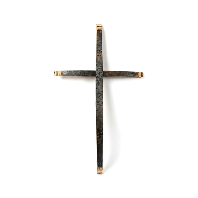 The Cross is a handcrafted piece made from weathered metal, ideal for rustic home decor, and shown against a plain white background.
