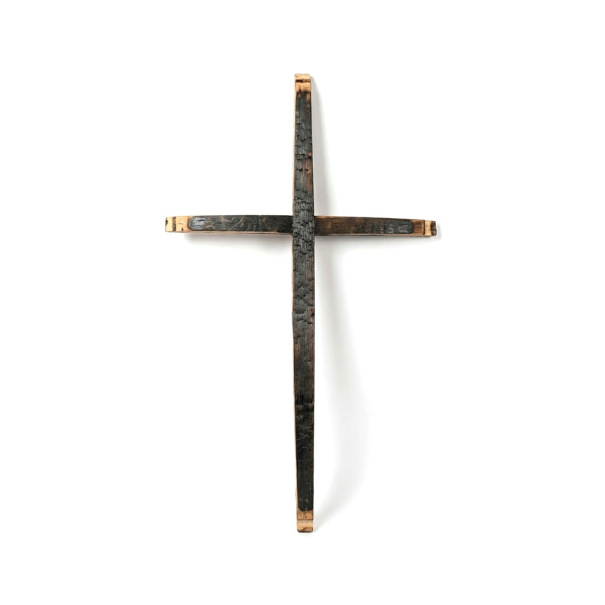 The Cross is a handcrafted piece made from weathered metal, ideal for rustic home decor, and shown against a plain white background.