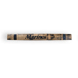 Barrel Staves decor piece crafted from bourbon barrel staves, engraved with "Marines" and emblem, and finished with black metal accents on each end.