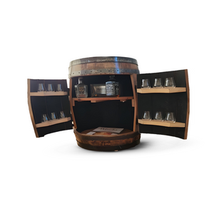 Refurbished Whiskey Barrel Open Display Cabinet