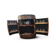 The Refurbished Whiskey Barrel Open Display Cabinet, crafted from handcrafted American oak, features an inviting open design to elegantly showcase glasses and bottles inside.