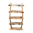 This small spice rack, crafted from reclaimed whiskey barrels with a rustic finish, features four tiers and adds charm and function to your kitchen.