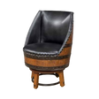 Elevate your decor with the Upholstered Barrel Stool Black, featuring a sophisticated design that combines sleek black leather upholstery with a wooden barrel-style base reminiscent of authentic whiskey barrels for premium comfort and elegance in any room.