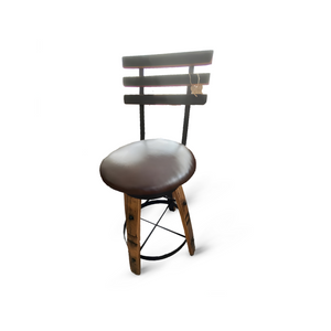 Cushioned Barstool With Backrest, Hand Made Solid Wood Barrel Stave Construction