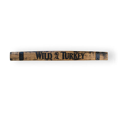 Barrel Staves made from reclaimed oak, custom engraved with "Wild Turkey" and a turkey logo, crafted from authentic bourbon barrel wood.