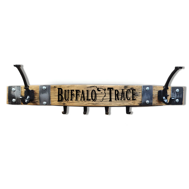Add whiskey barrel charm to your space with the Buffalo Trace inspired Coat & Key Wooden Wall Mounted Rack featuring 2 double coat hooks, 4 key hooks, and the iconic logo.