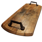 The Charcuterie and Cheese Rectangle Wooden Serving Board, handcrafted with solid wood, is perfect for your next gathering with its elegant metal handles and engraved text.