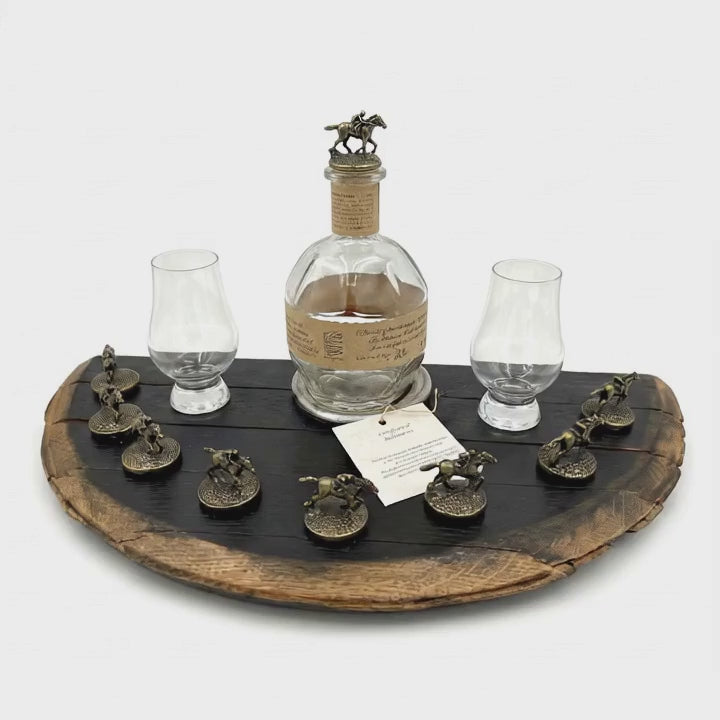 Bar Tray Fits Blanton's Bottle and Horse Cork Stoppers (corks not included), Hand Made Solid Wood Barrel Construction